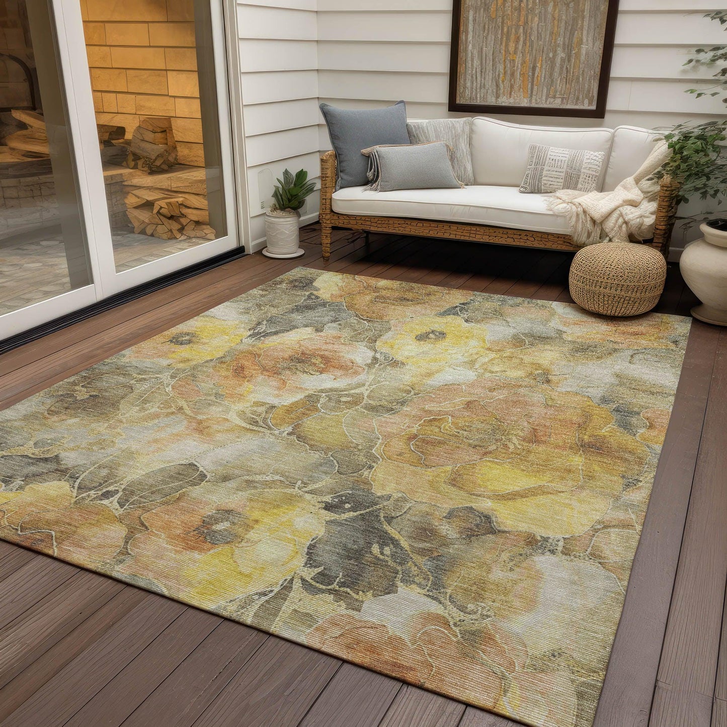 Uraien Gold Washable Indoor-Outdoor Rug