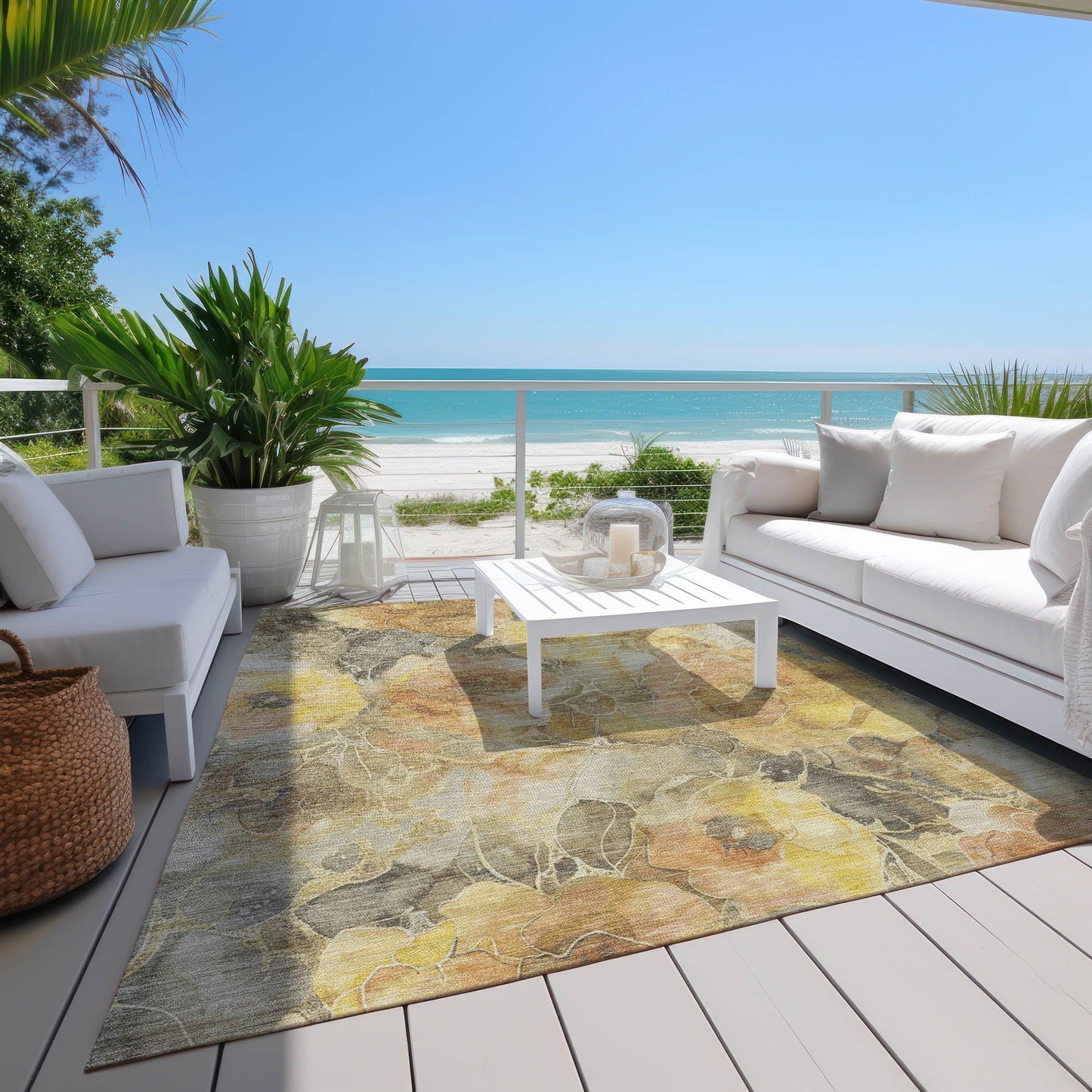 Uraien Gold Washable Indoor-Outdoor Rug