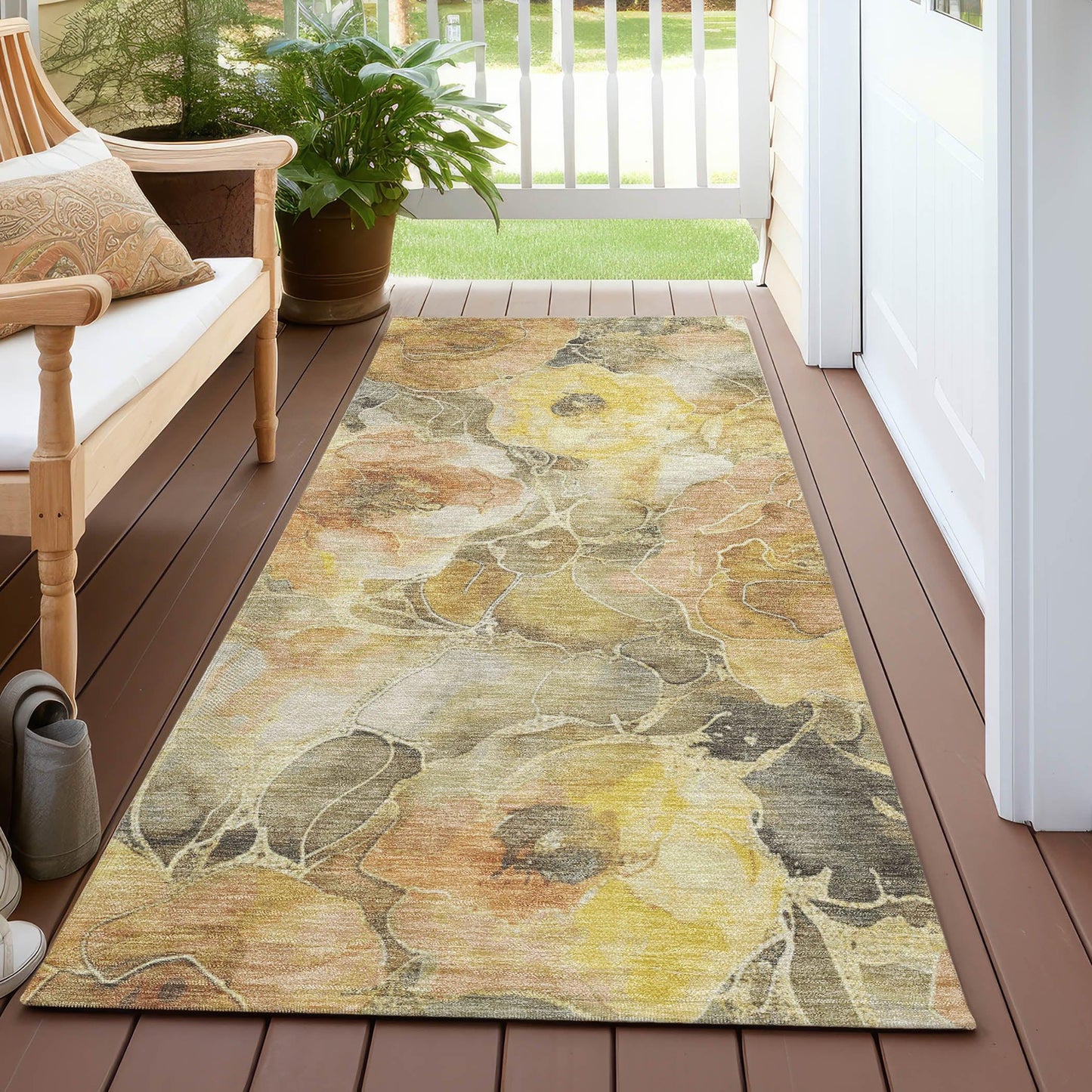 Uraien Gold Washable Indoor-Outdoor Rug