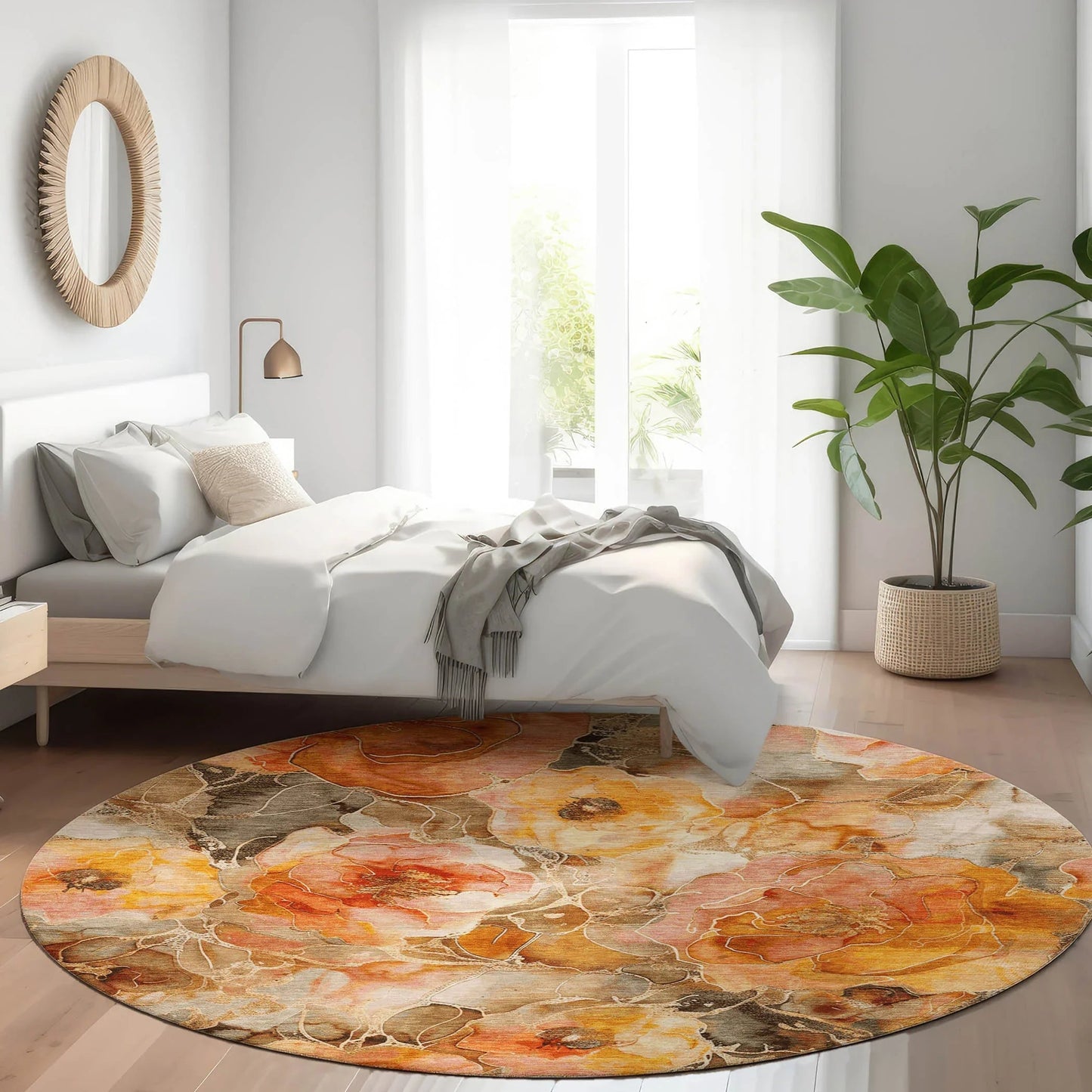 Uraien Orange Washable Indoor-Outdoor Rug