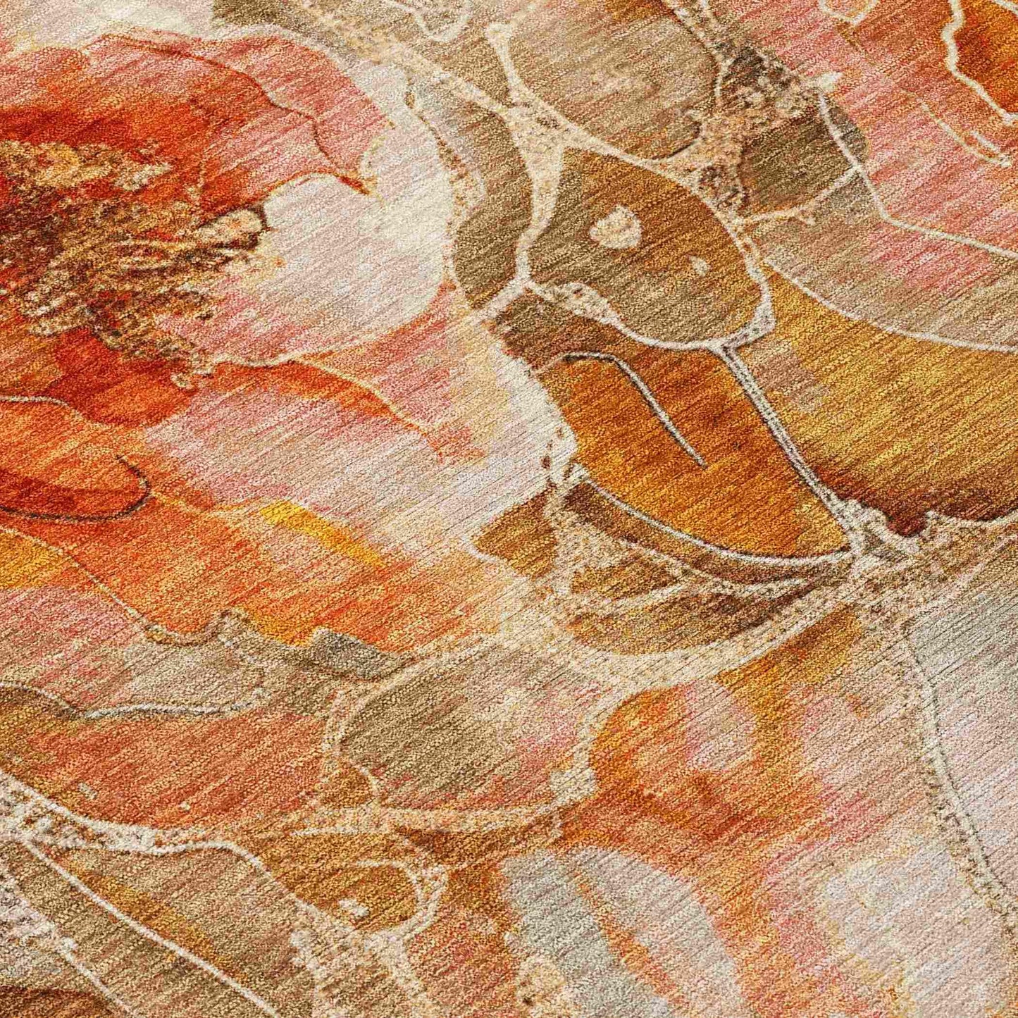 Uraien Orange Washable Indoor-Outdoor Rug