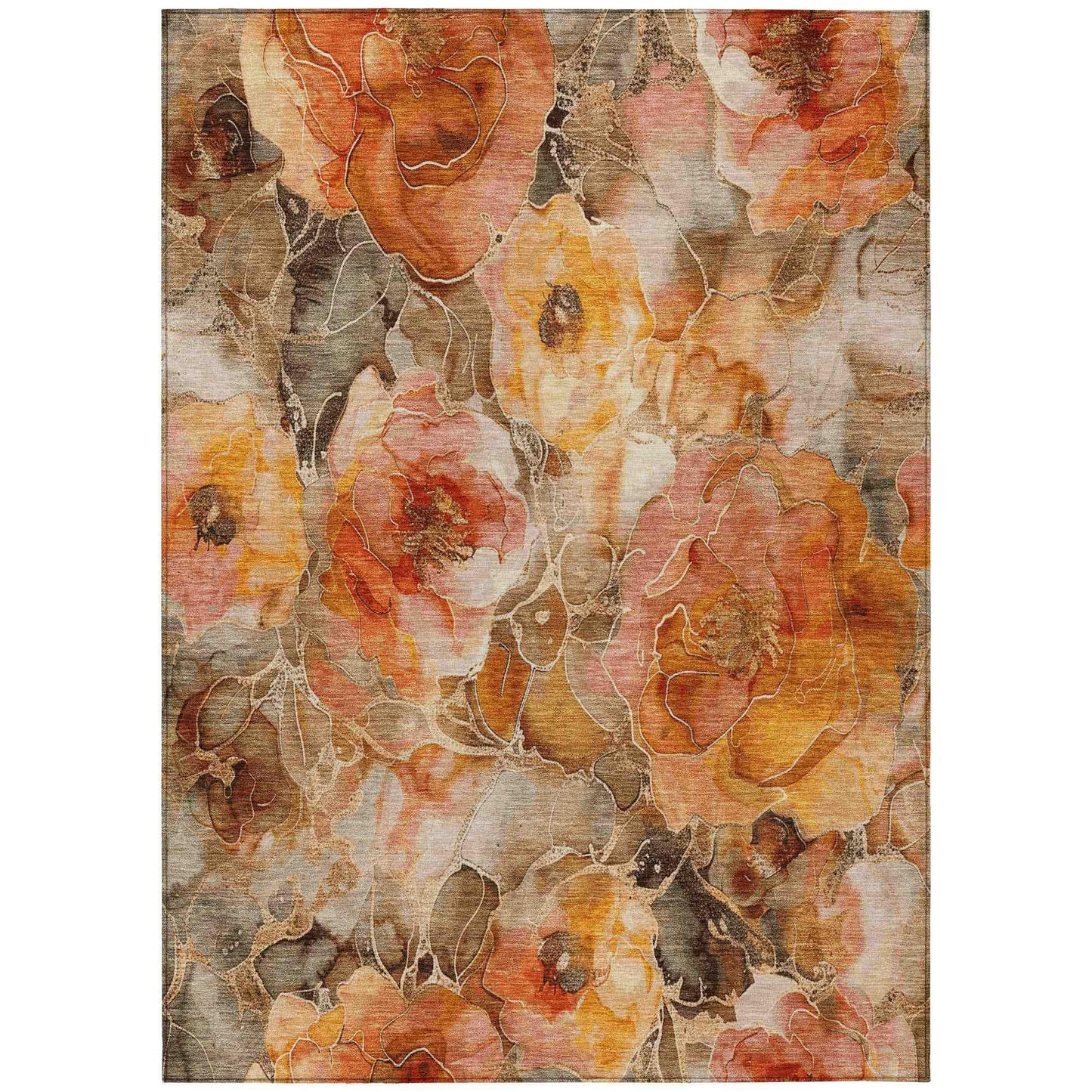 Uraien Orange Washable Indoor-Outdoor Rug