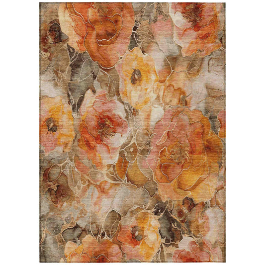 Uraien Orange Washable Indoor-Outdoor Rug