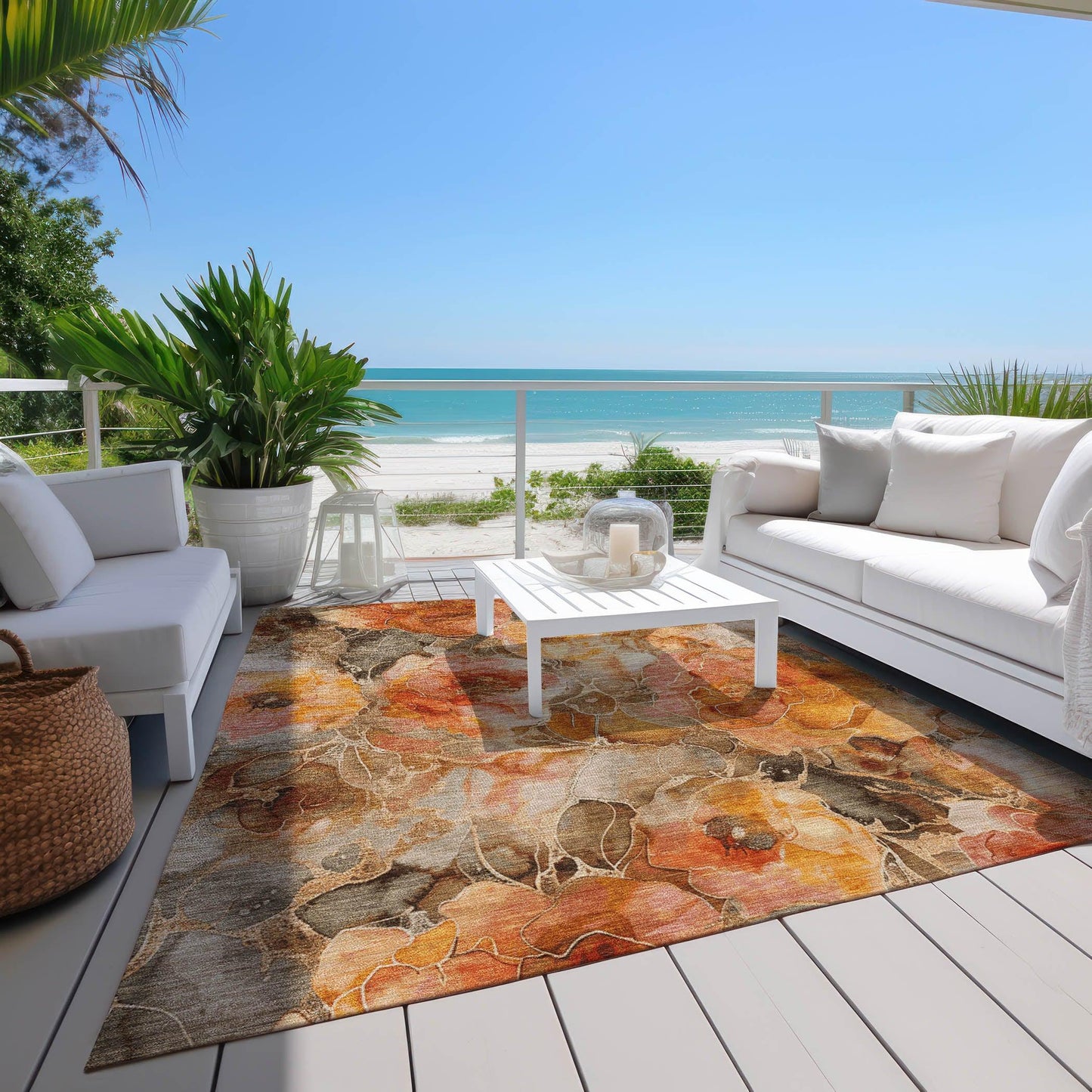 Uraien Orange Washable Indoor-Outdoor Rug