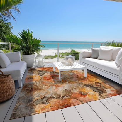 Uraien Orange Washable Indoor-Outdoor Rug