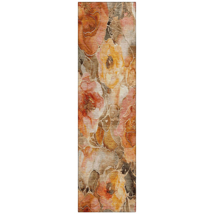 Uraien Orange Washable Indoor-Outdoor Rug