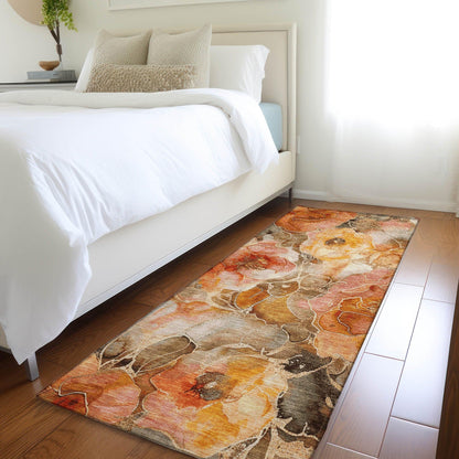 Uraien Orange Washable Indoor-Outdoor Rug
