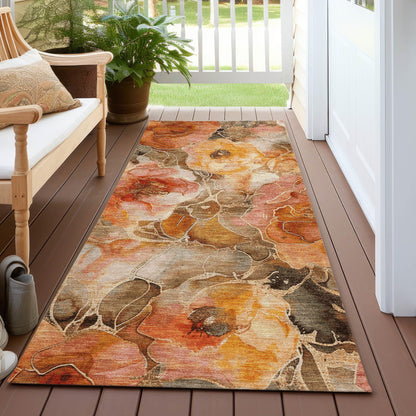 Uraien Orange Washable Indoor-Outdoor Rug