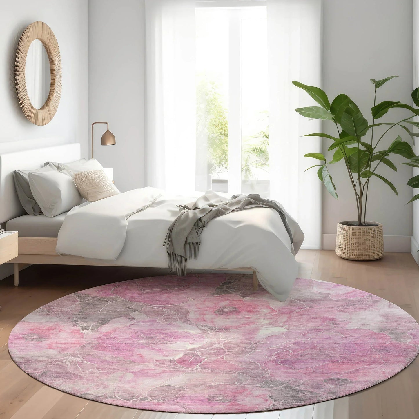 Uraien Pink Washable Indoor-Outdoor Rug