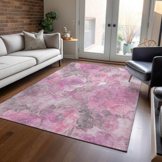 Uraien Pink Washable Indoor-Outdoor Rug