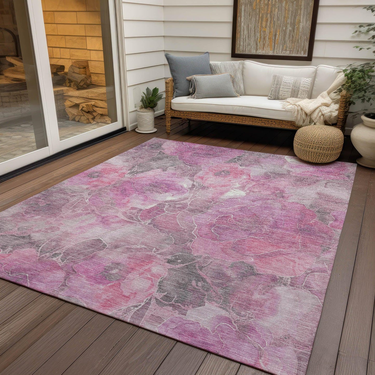 Uraien Pink Washable Indoor-Outdoor Rug
