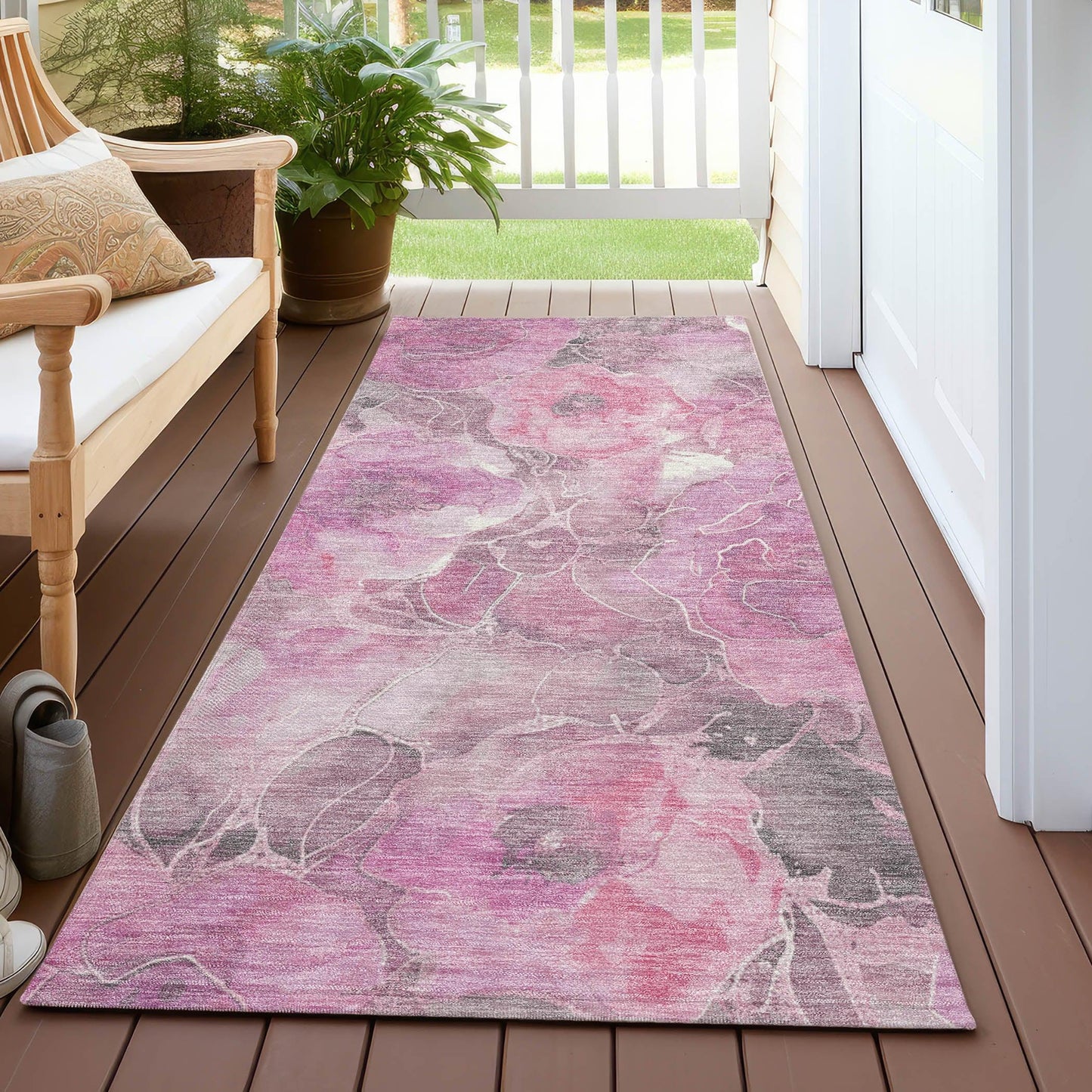 Uraien Pink Washable Indoor-Outdoor Rug