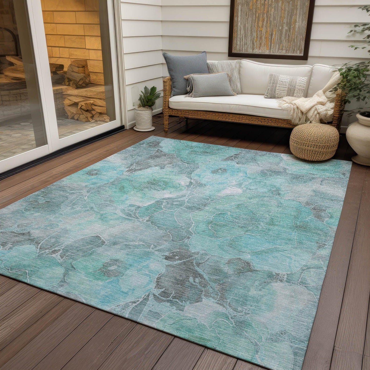 Uraien Teal Washable Indoor-Outdoor Rug