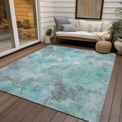 Uraien Teal Washable Indoor-Outdoor Rug