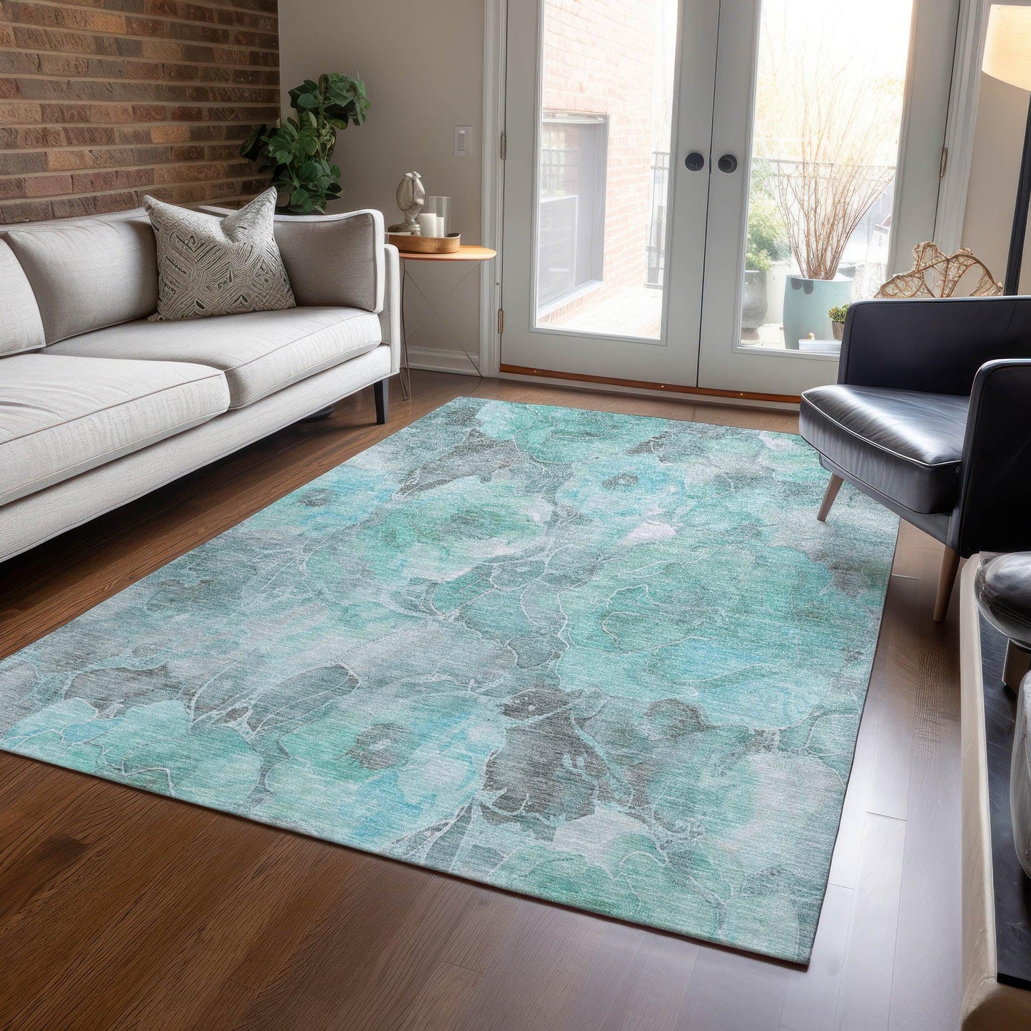 Uraien Teal Washable Indoor-Outdoor Rug