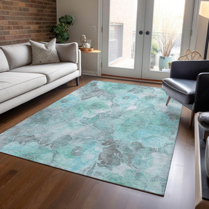 Uraien Teal Washable Indoor-Outdoor Rug