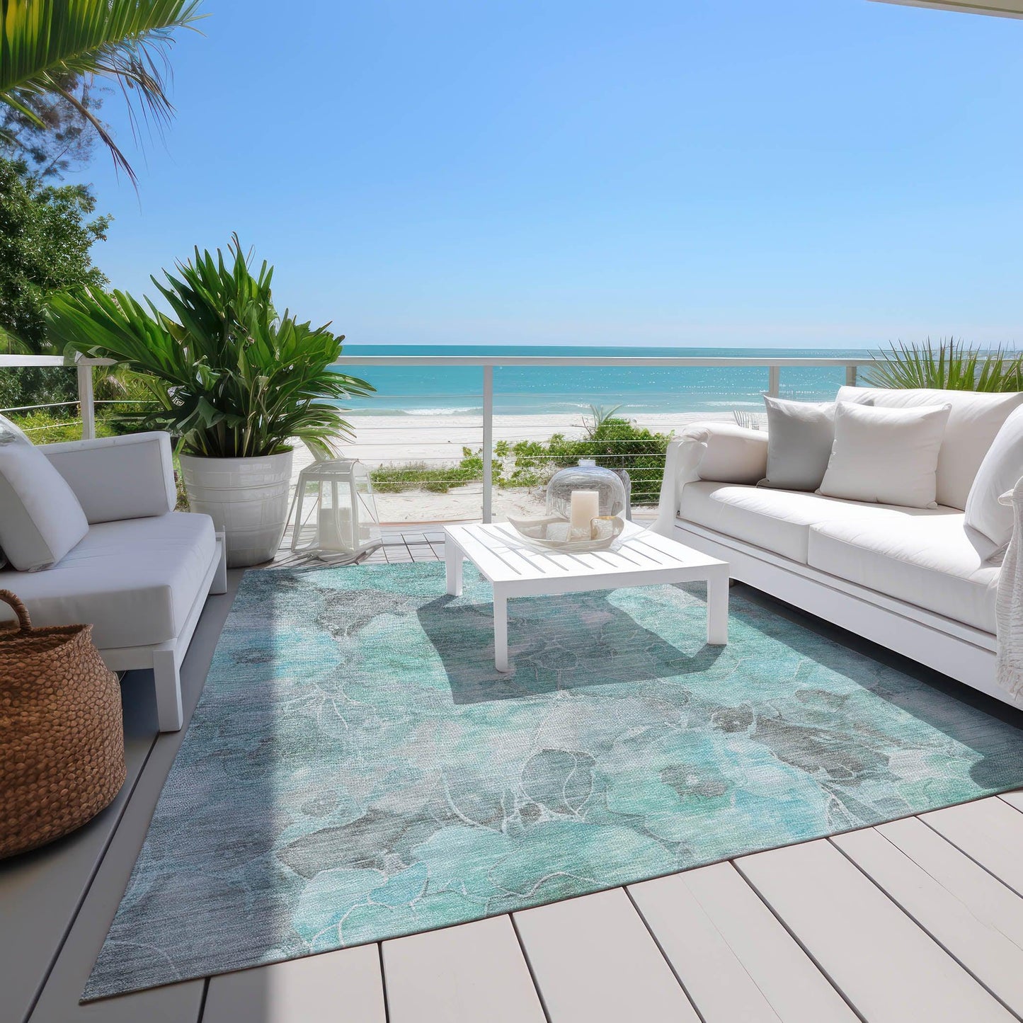 Uraien Teal Washable Indoor-Outdoor Rug