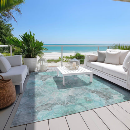 Uraien Teal Washable Indoor-Outdoor Rug