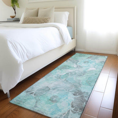 Uraien Teal Washable Indoor-Outdoor Rug