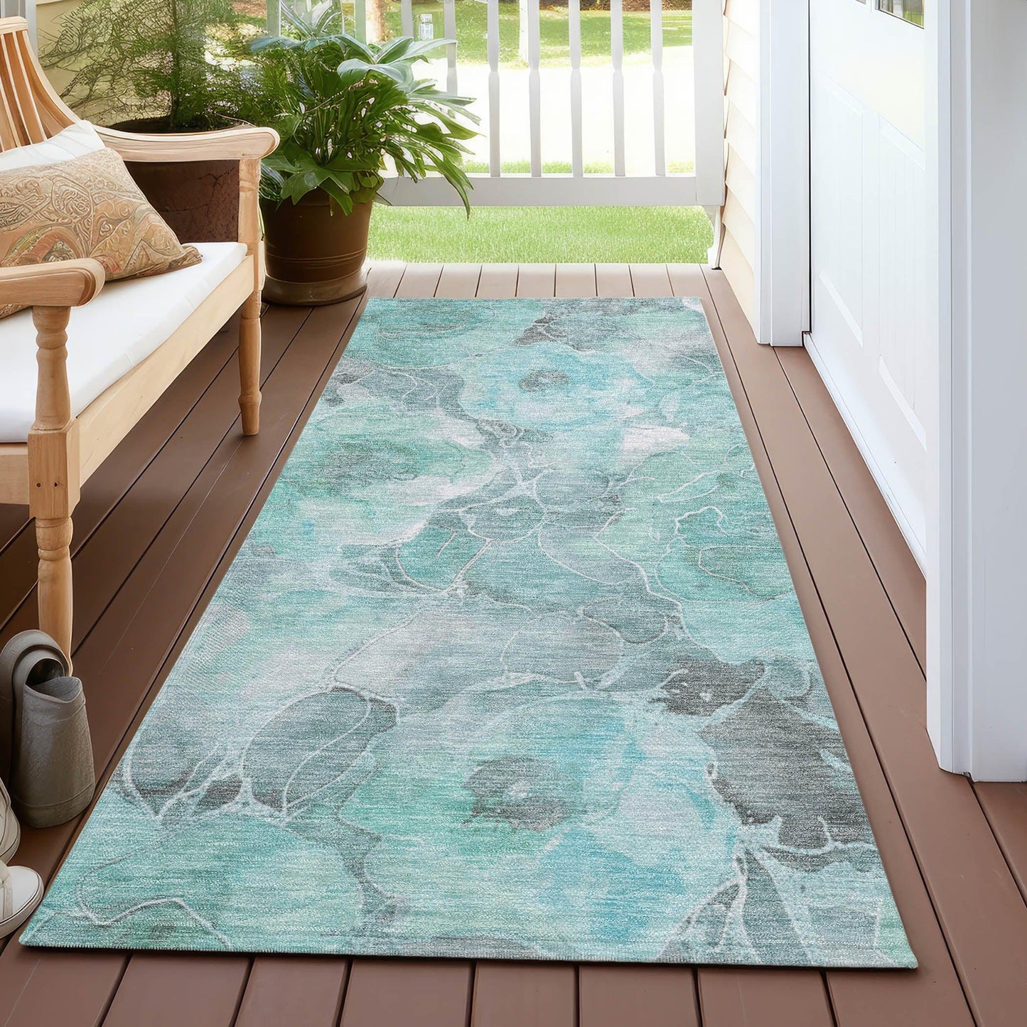 Uraien Teal Washable Indoor-Outdoor Rug