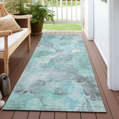 Uraien Teal Washable Indoor-Outdoor Rug