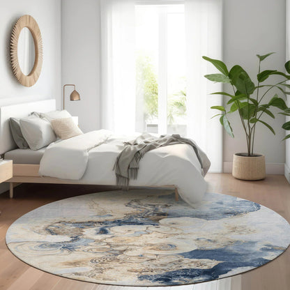 Uraion Blue Washable Indoor-Outdoor Rug