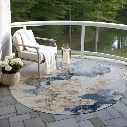 Uraion Blue Washable Indoor-Outdoor Rug