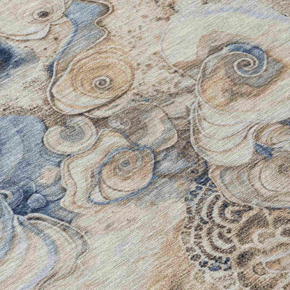 Uraion Blue Washable Indoor-Outdoor Rug