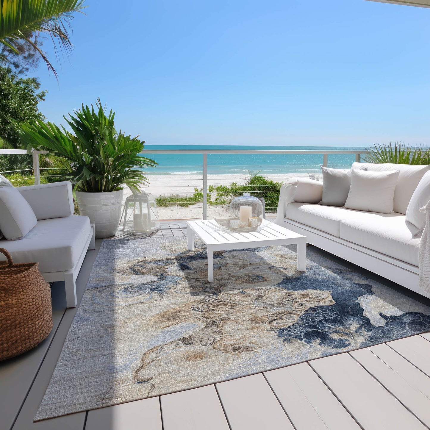 Uraion Blue Washable Indoor-Outdoor Rug