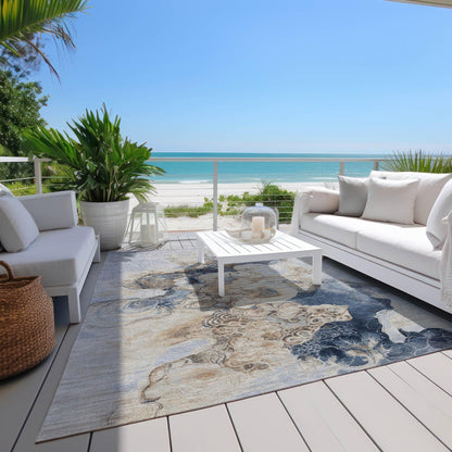 Uraion Blue Washable Indoor-Outdoor Rug