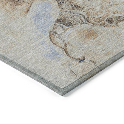 Uraion Blue Washable Indoor-Outdoor Rug
