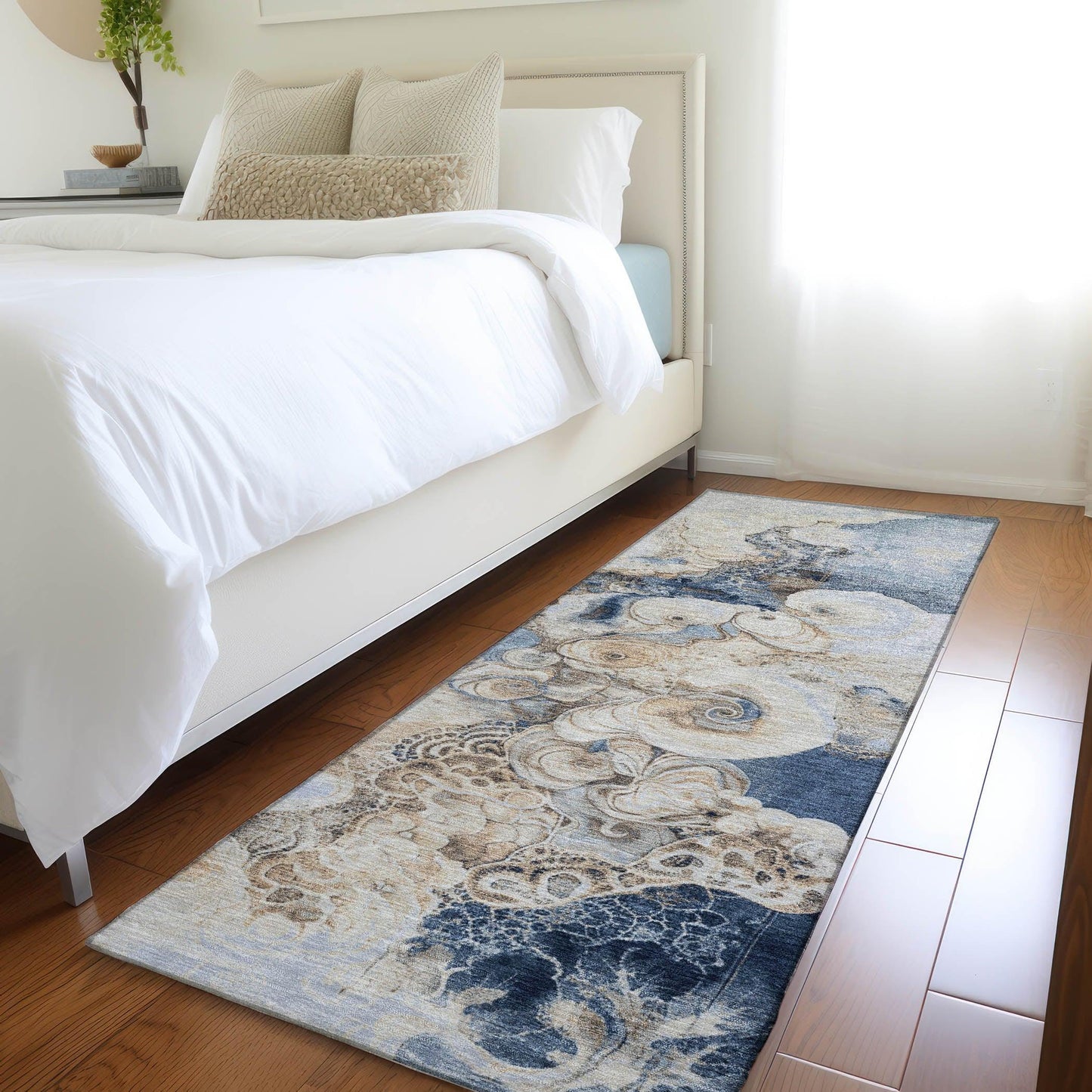 Uraion Blue Washable Indoor-Outdoor Rug