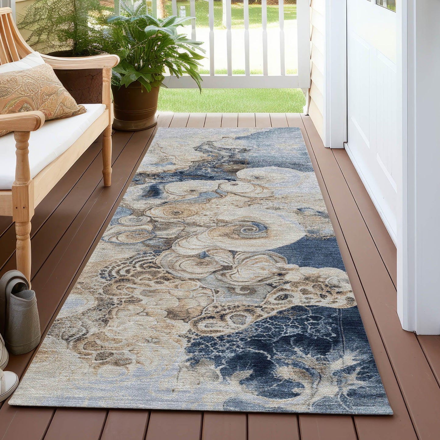 Uraion Blue Washable Indoor-Outdoor Rug