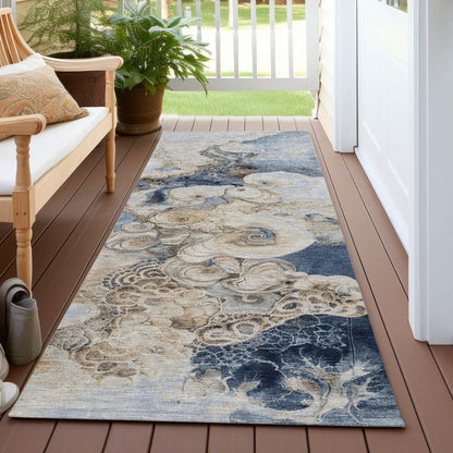 Uraion Blue Washable Indoor-Outdoor Rug