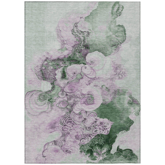 Uraion Green Washable Indoor-Outdoor Rug