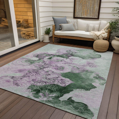 Uraion Green Washable Indoor-Outdoor Rug