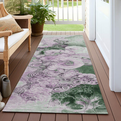 Uraion Green Washable Indoor-Outdoor Rug