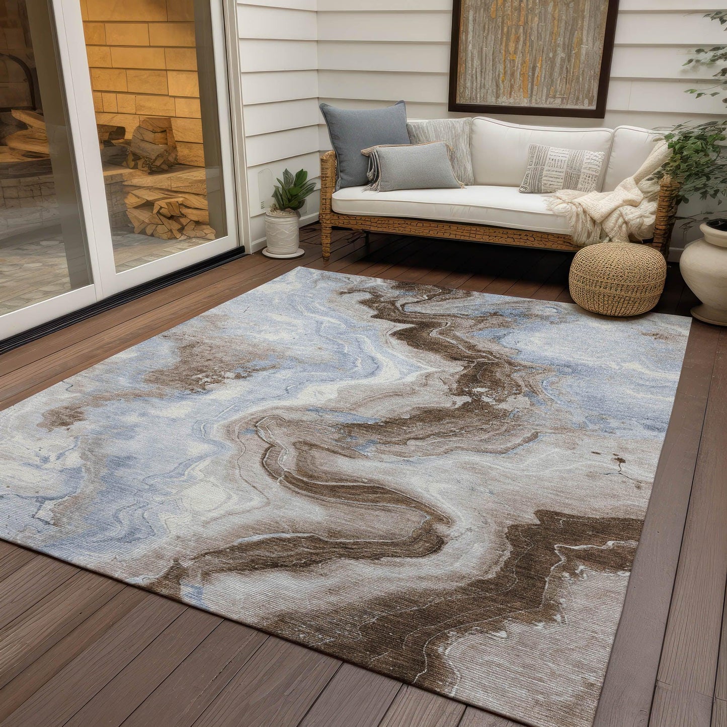 Vaelain Brown Washable Indoor-Outdoor Rug