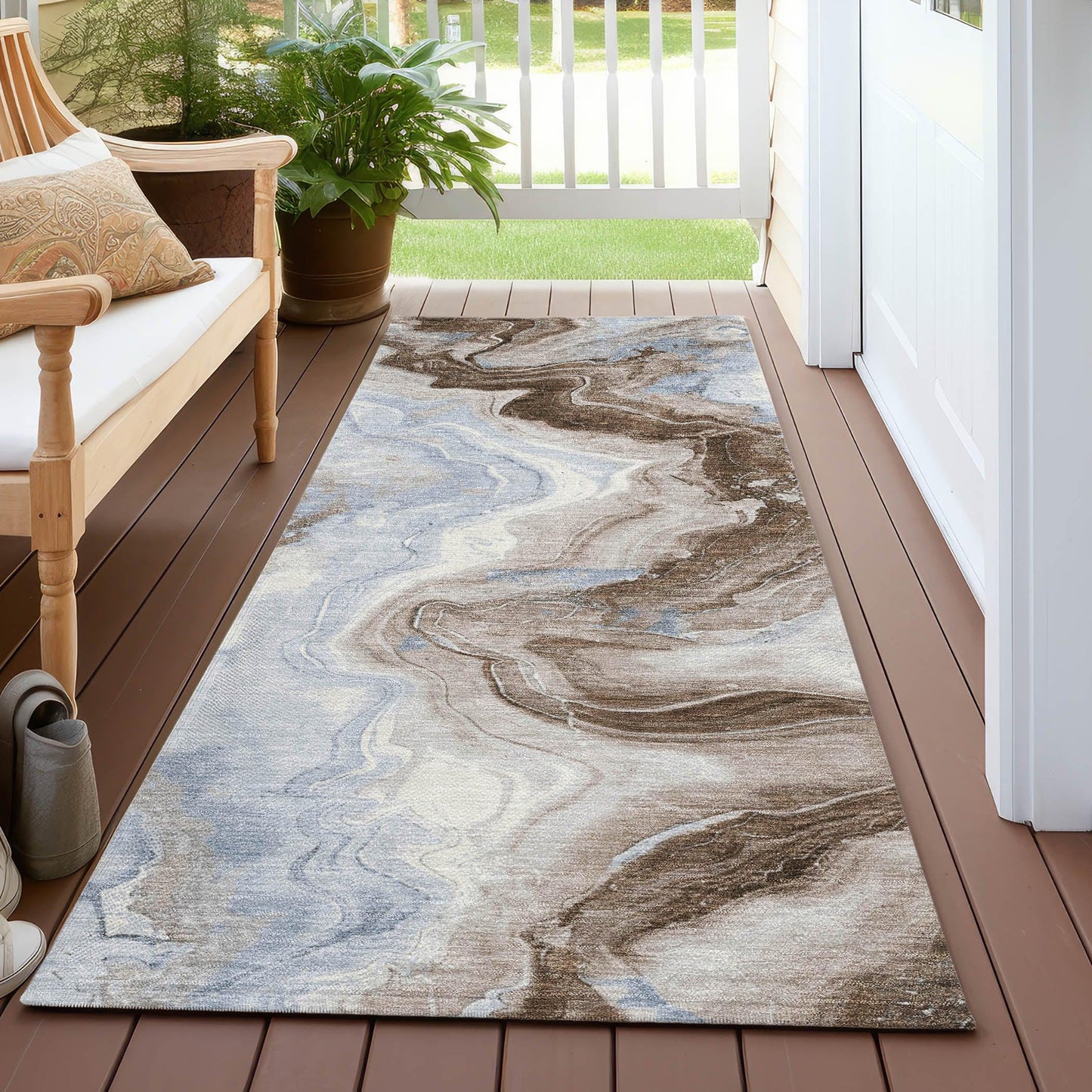 Vaelain Brown Washable Indoor-Outdoor Rug