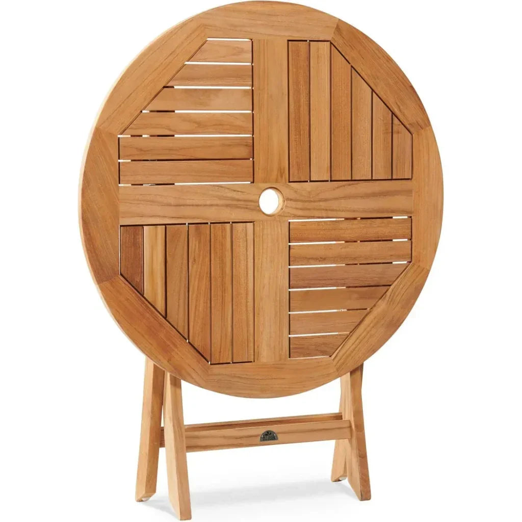 Valencia Round Teak Outdoor Folding Table Umbrella Hole-Outdoor Bistro Tables-HiTeak-LOOMLAN