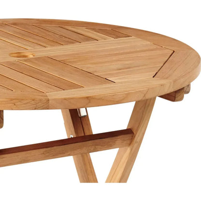 Valencia Round Teak Outdoor Folding Table Umbrella Hole-Outdoor Bistro Tables-HiTeak-LOOMLAN