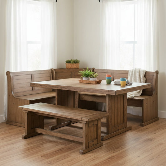 Valley Breakfast Nook Set L-Shaped Benches-Dining Table Sets-Sunny D-LOOMLAN