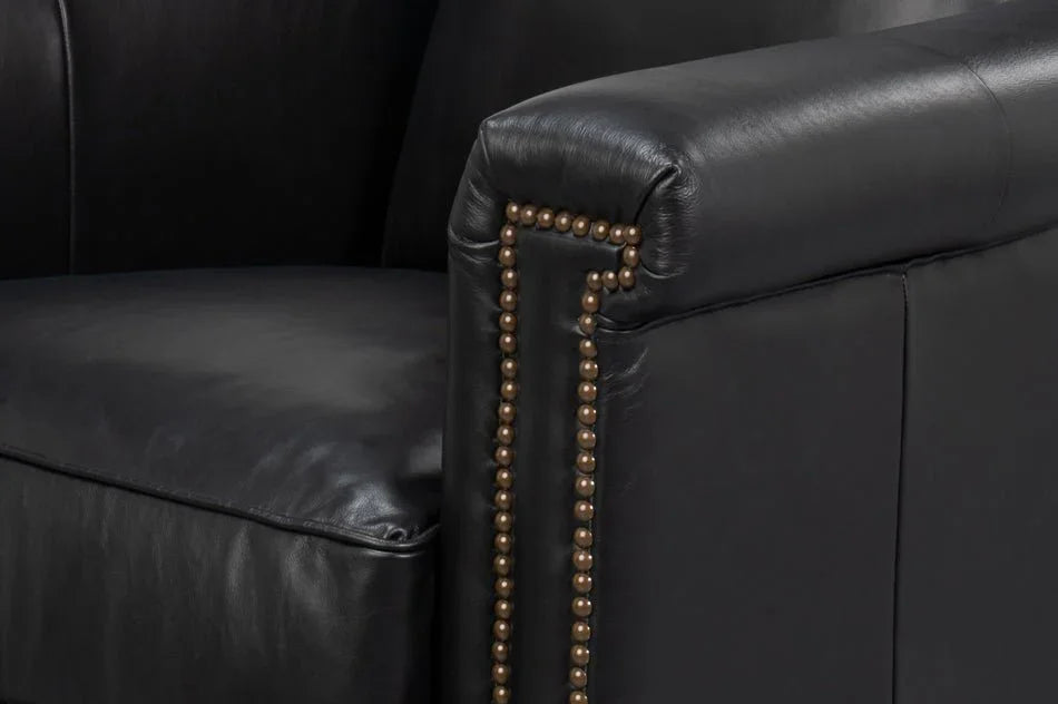Vandike Onyx Black Leather Arm Chair - LOOMLAN - Sarreid - Club Chairs