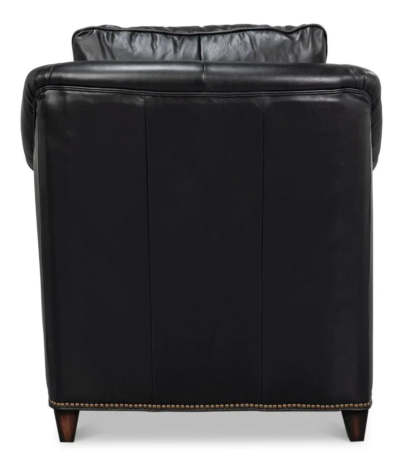 Vandike Onyx Black Leather Arm Chair - LOOMLAN - Sarreid - Club Chairs