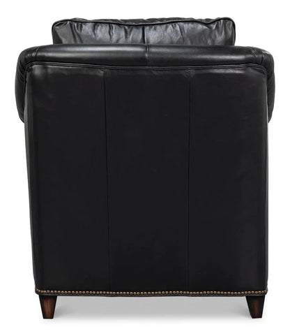 Vandike Onyx Black Leather Arm Chair - LOOMLAN - Sarreid - Club Chairs