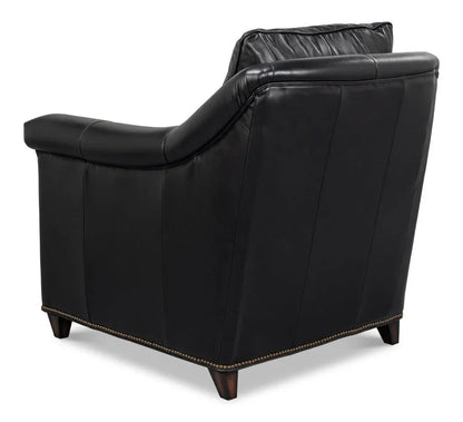 Vandike Onyx Black Leather Arm Chair - LOOMLAN - Sarreid - Club Chairs