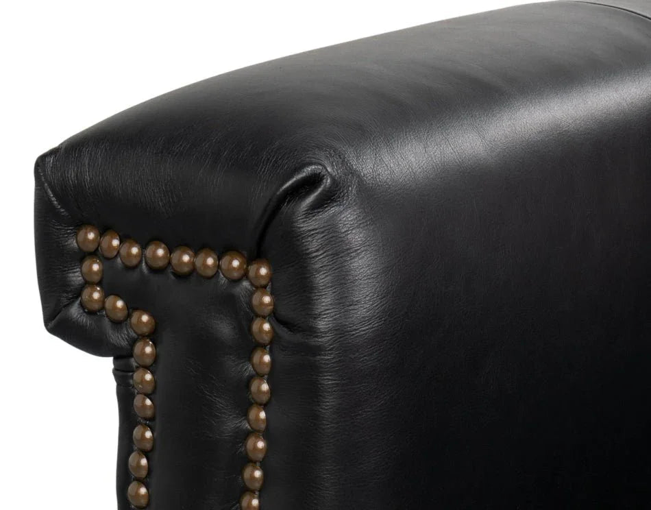 Vandike Onyx Black Leather Arm Chair - LOOMLAN - Sarreid - Club Chairs