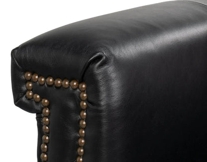 Vandike Onyx Black Leather Arm Chair - LOOMLAN - Sarreid - Club Chairs