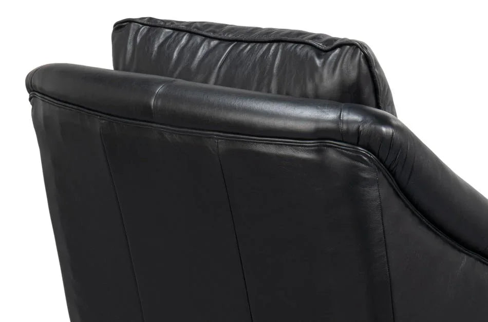 Vandike Onyx Black Leather Arm Chair - LOOMLAN - Sarreid - Club Chairs