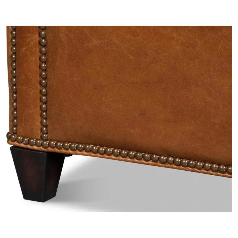 Vandike Wood and Leather Brown Arm Chair - LOOMLAN - Sarreid - Club Chairs